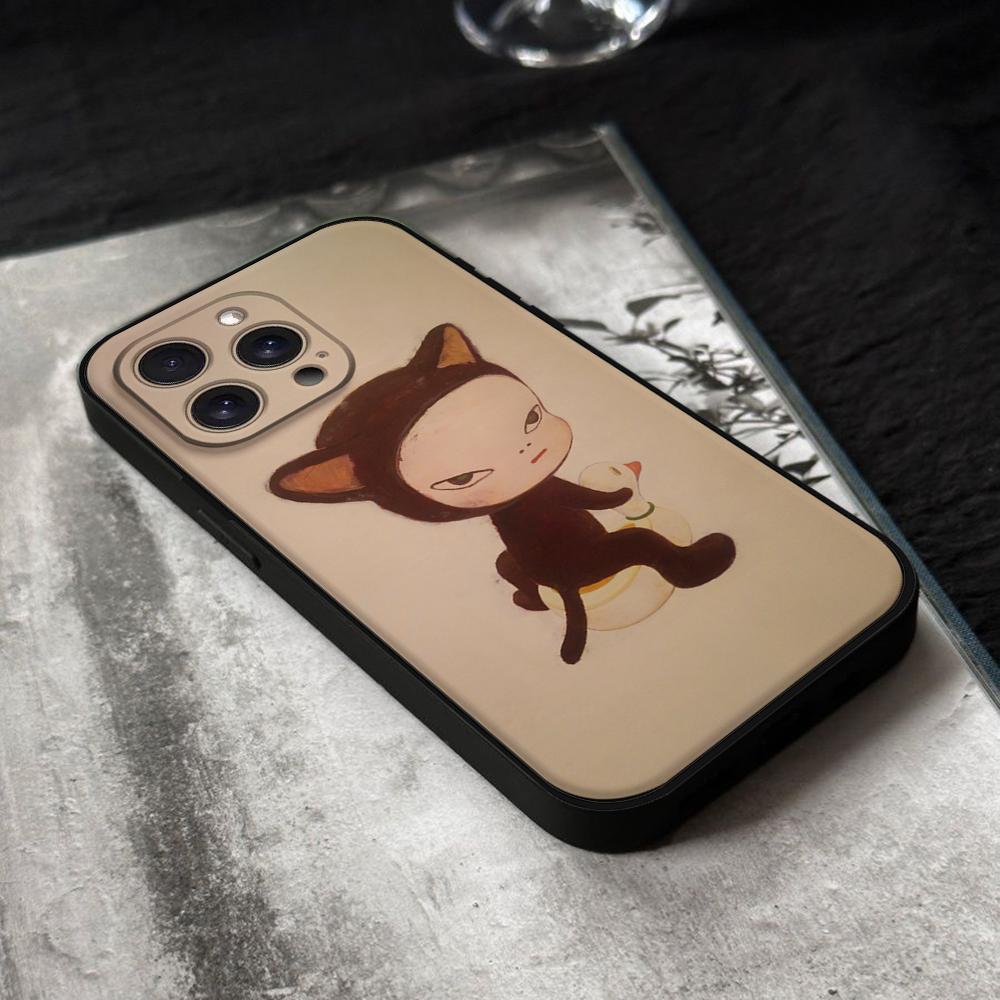 Yoshitomo-Nara Phone Case For IPhone 16,15,14,13,12,11,XS,XR,X,8,7,Pro,Max,Plus,mini Silicone Black Cover