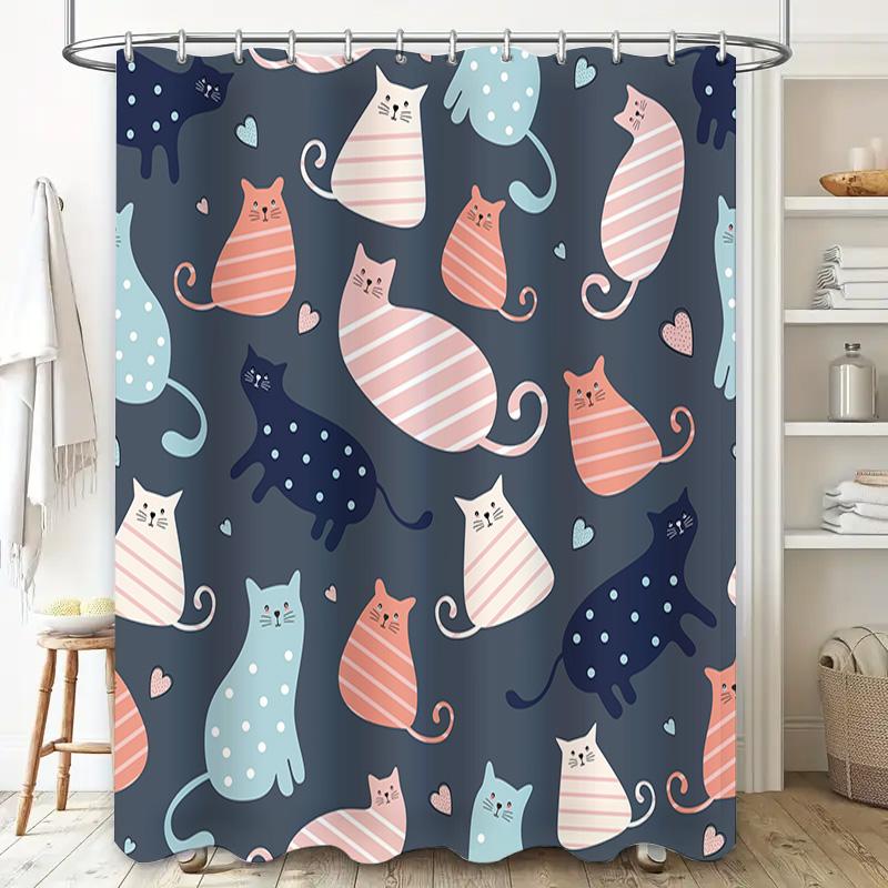 Modern Colorful Cat Print Shower Curtain for Bathroom Decor Available in Multiple Sizes