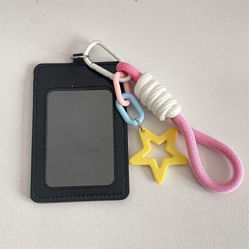 

New Cute PU Leather Card Sleeve Ins Candy Color Bus Card Storage Bag Star Pendent Waterproof Idol Photo Sleeve