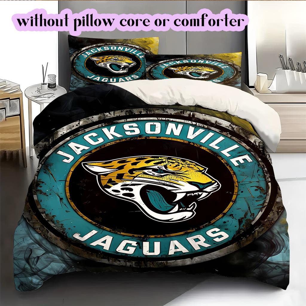 Jacksonville Jaguars Pattern Bedding Quilt Set Quilt Cover Pillowcase Home Decoration Birthday Gift (1 * duvet cover + 2 * pillowcase, without core)