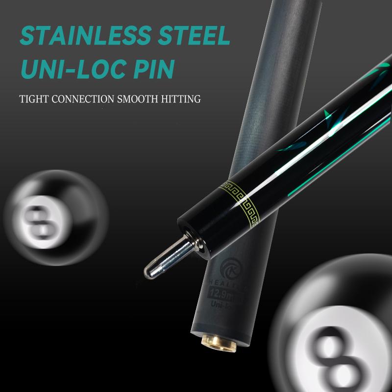 OKHEALING Carbon Fiber Pool Cue Black Technology Billiard Cue Sticks 12.9mm Tip Radial Pin Joint 147cm/58inch Length 20oz Weight, Green Bamboo Design