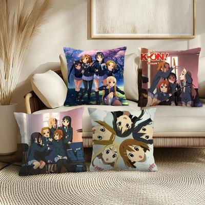 Anime K-K-On! Cartoon Cushion Cover Soft Short Plush Pillow Cover Smooth Cozy Texture Aesthetic Cushion Case Home Decor