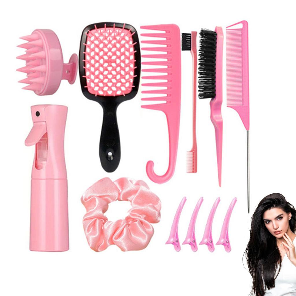 12pcs Hair Styling Combs Set With Airbrush Empty Bottle and Hair Rings Suitable for Wet and Dry Hair