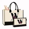 Canvas Shoulder Bag Makeup Set with Color Block Print & Portable Zipper Clutch