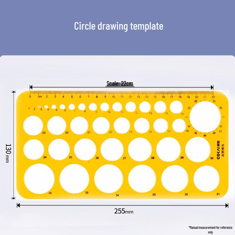 Multifunctional Drafting Ruler with Round, Square, Ellipse, and Polygon Templates for Students
