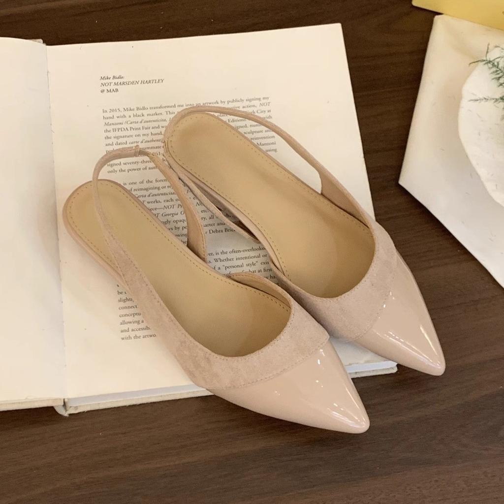 French temperament evening pointed head empty slope heel women's new shoes with skirt fairy flat bottom bag head sandals women's summer