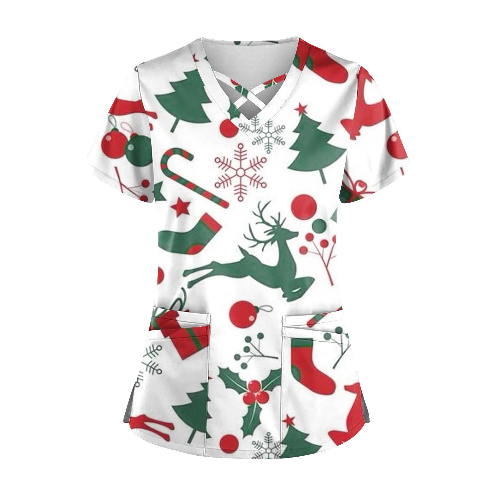 

Женский топ с короткими рукавами, V-образным вырезом, рождественским принтом и карманом Dry-nurse M зелёный