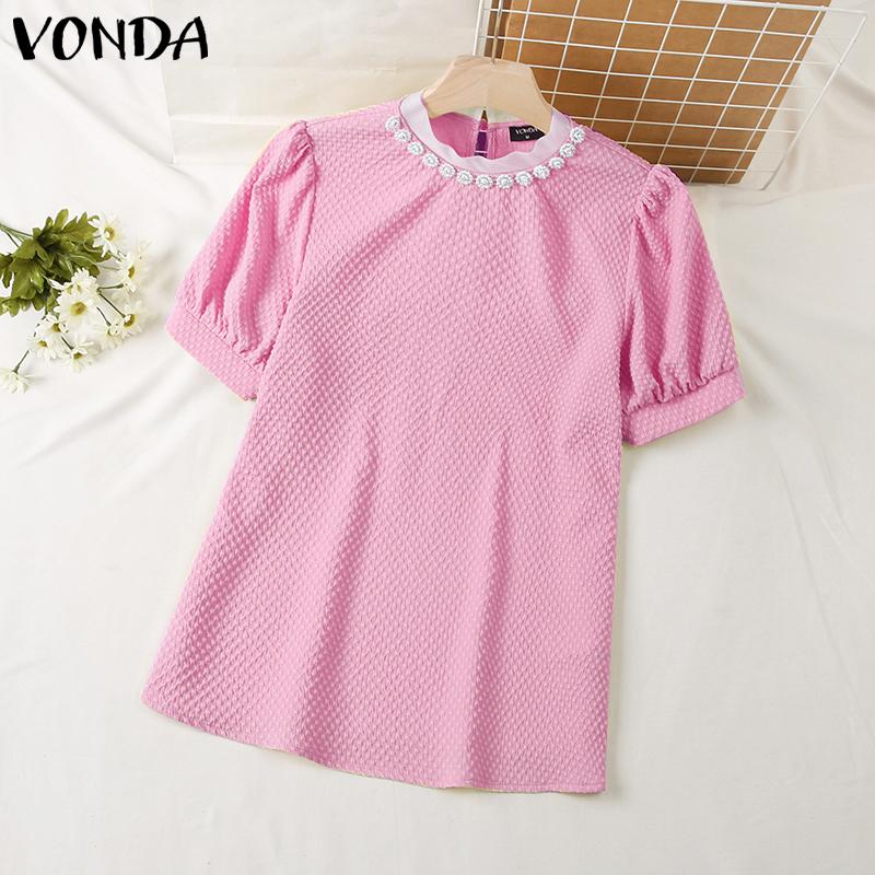 

Летние женские однотонные топы с пышными рукавами VONDA