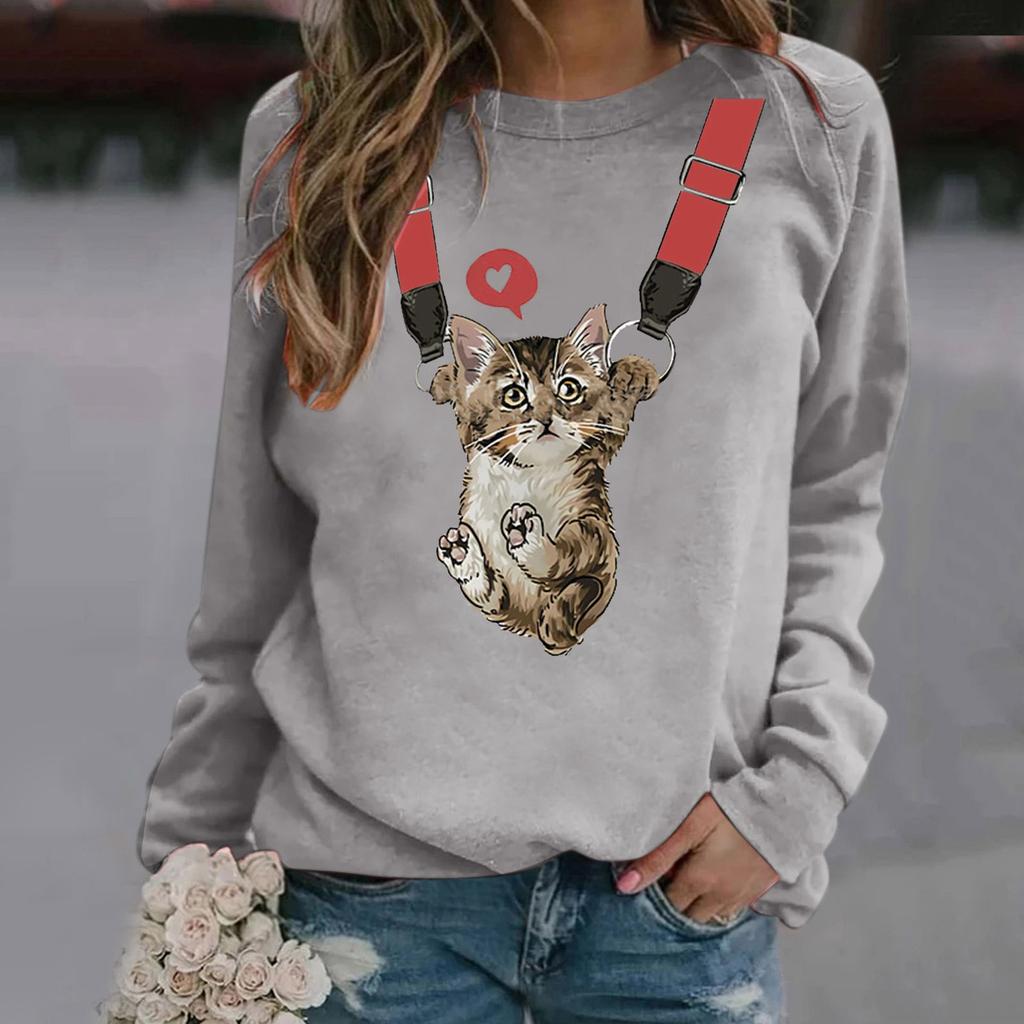 Autumn High Quality Women's Round Neck Long Sleeve 3D Printed Pet Cat Pattern Fashion Casual Women's Plus Size XXS-6XL