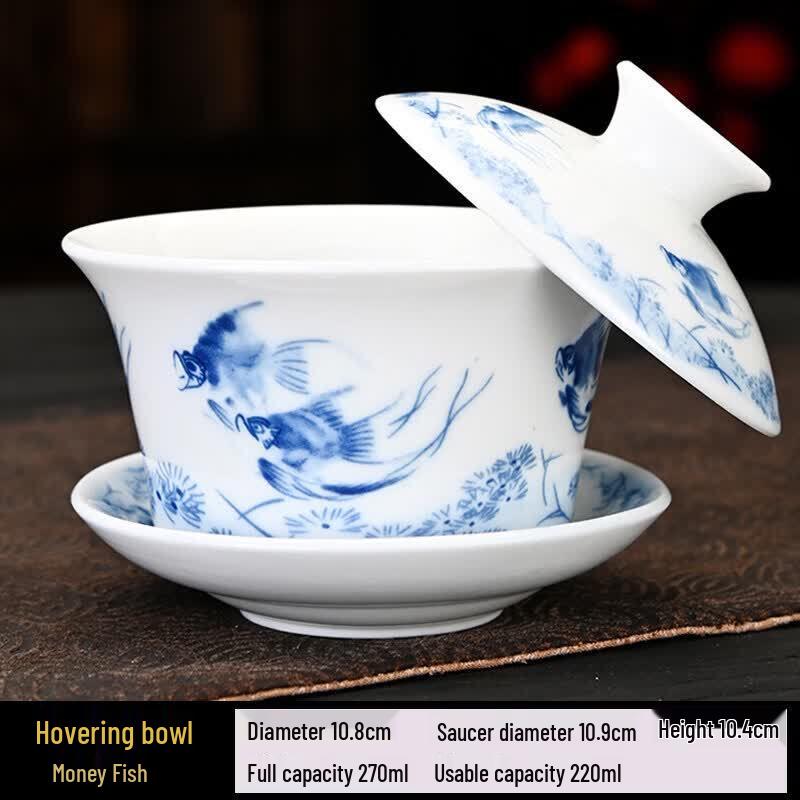 Jade-Textured Ceramic Rotating Gaiwan Teacup