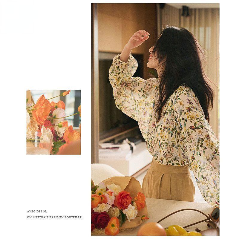 Lockeres, bedrucktes Chiffon-Shirt für Damen, Sommer-Top mit V-Ausschnitt, leicht und bequem