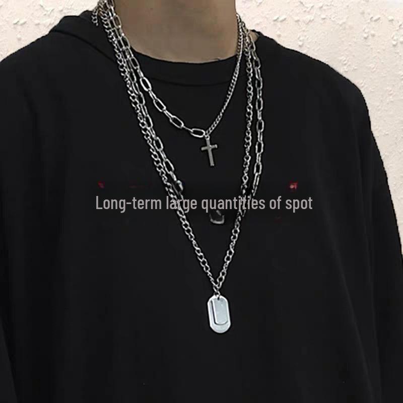 Hip-Hop Korean Harajuku Pendant Necklace: Multi-Layer Fashion Jewelry for Men & Women, Inspired by Internet Celebrity Style.