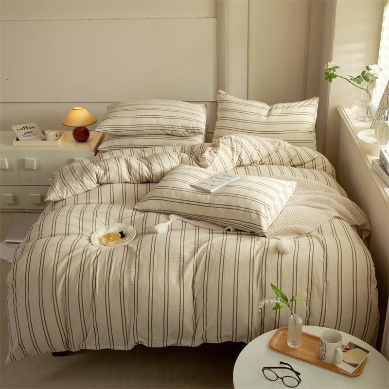 

Полосатый пододеяльник, комплект постельного белья Queen, 100% стираный хлопок, роскошный нежно-розовый вертикальный полосатый пододеяльник, (3шт) Queen 200x230cm