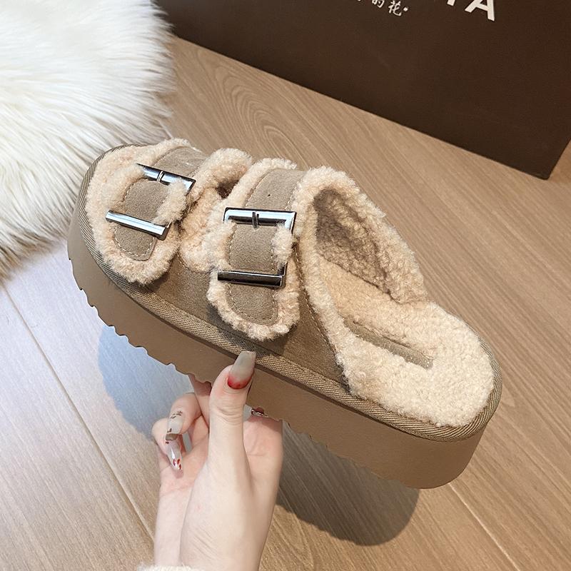 Fashion 2025 Autumn New Plush Women's Slippers, Thick-soled Fashionable Indoor Warm Open-toe Fur Shoes, Comfortable Women's Slippers