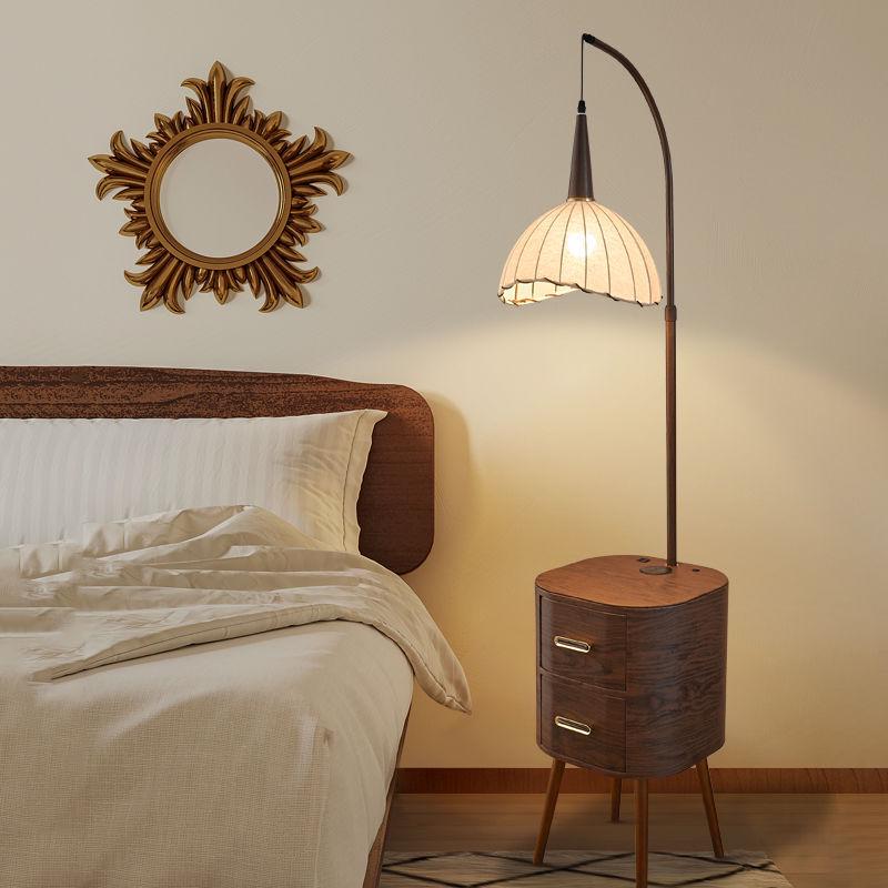 American Retro Style Floor Lamp with Drawer and Side Table for Living Rooms and Bedrooms
