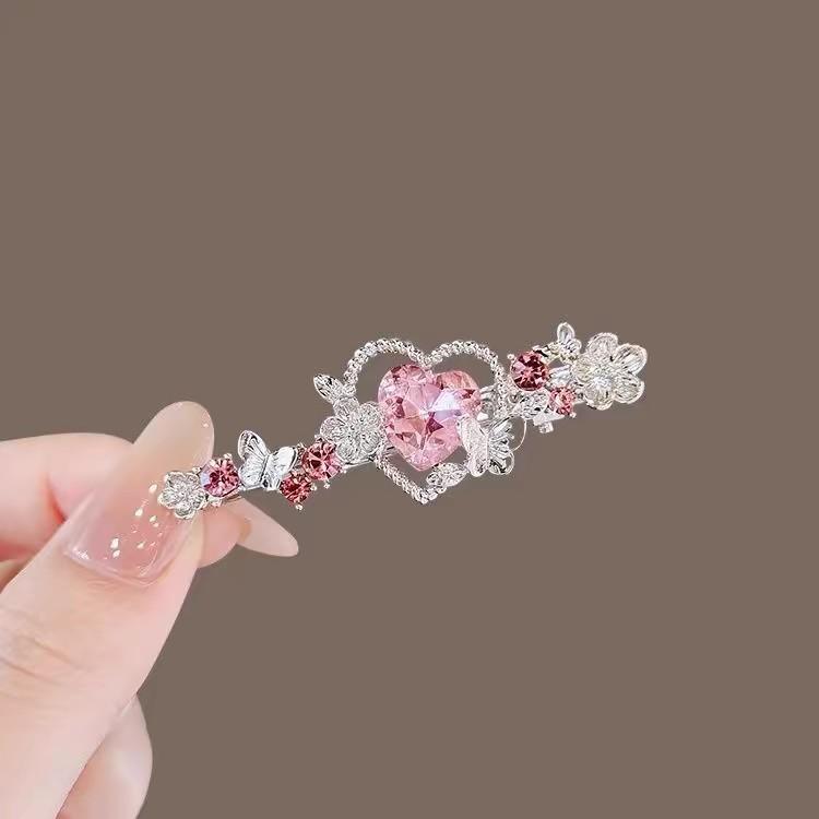 Pink Heart Rhinestone Butterfly Flower Hair Clip JT3163349236516