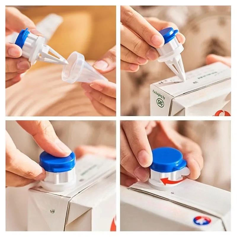 2pcs Milk Beverage Bottle Dispenser with Lid and Anti Spill Sealing Boxed Beverage Drainage Device Milk Carton Extension Spout