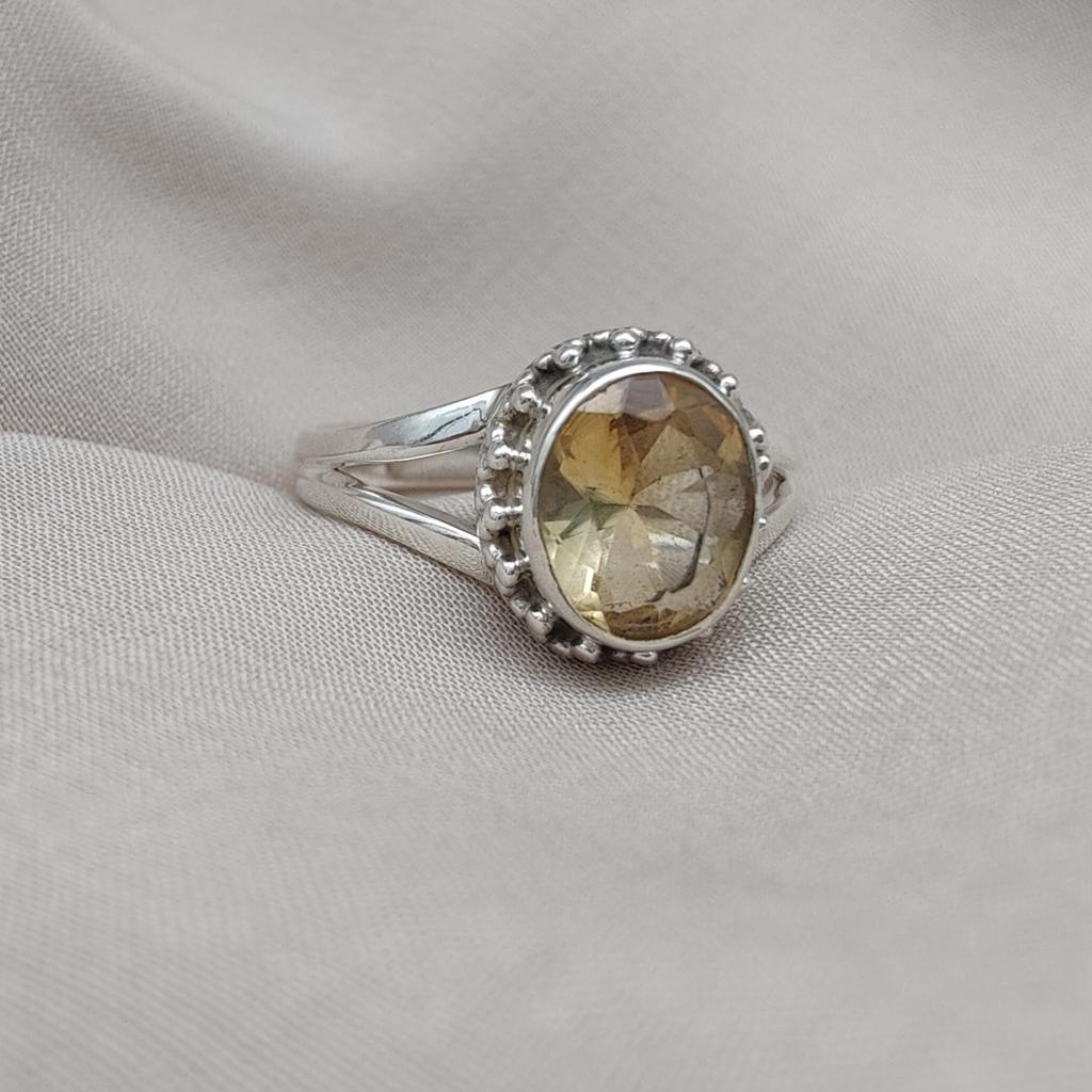 Citrine 925 Sterling Silver Ring: Handmade Faceted Gemstone, Positive Energy