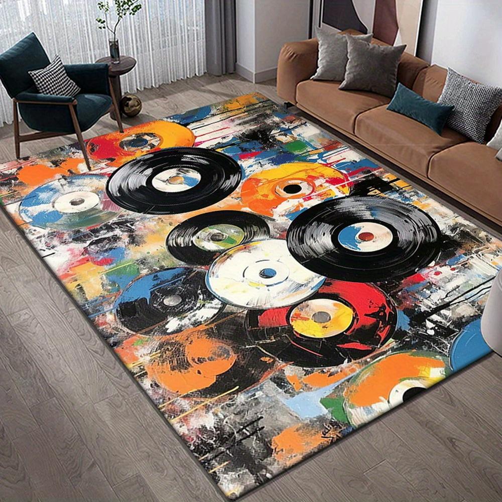 Vinyl Record Graffiti Rug: Ultra Soft Non-Slip Cool Carpet for Living Room, Bedroom, Dorm, Outdoor Home Decor