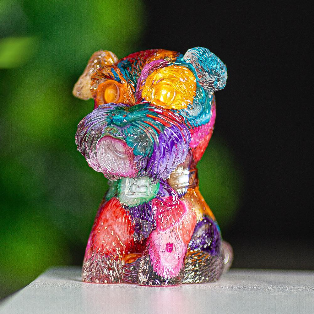 Resin Schnauzer Figurine With Natural Crystal Fill For Desk Decor And Gift Giving
