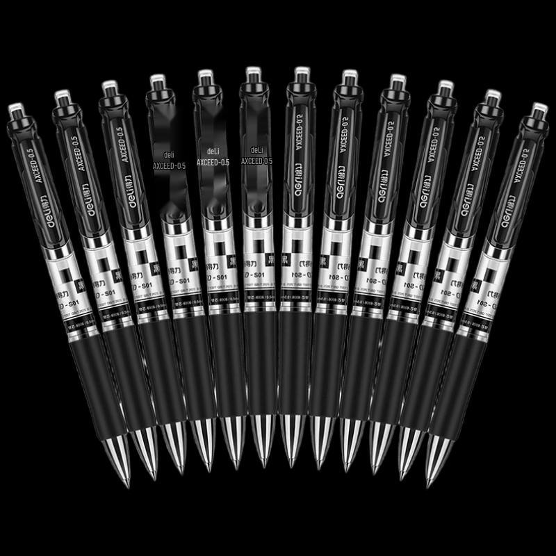 Deli 0.5mm Ret retractable Black Gel Pens (12-Pack)