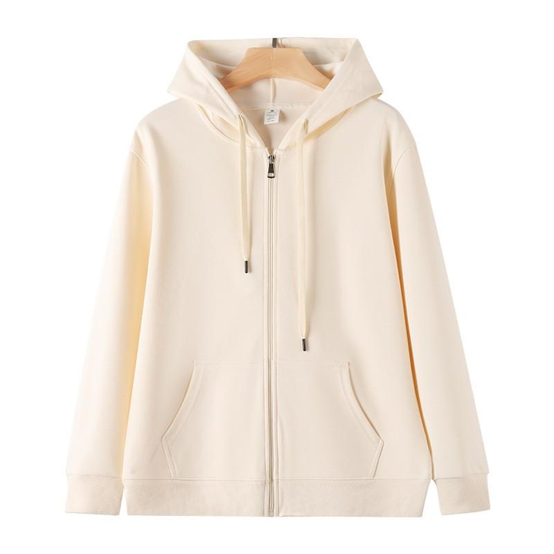 Womens 320g Cotton Blend Hooded Zip-Up Sweatshirt Loose Fit Casual Pullover