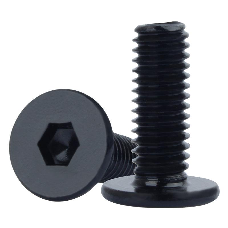 Śruby z łbem płaskim i gniazdem sześciokątnym ze stali nierdzewnej 304, ocynkowane na czarno, M2-M8