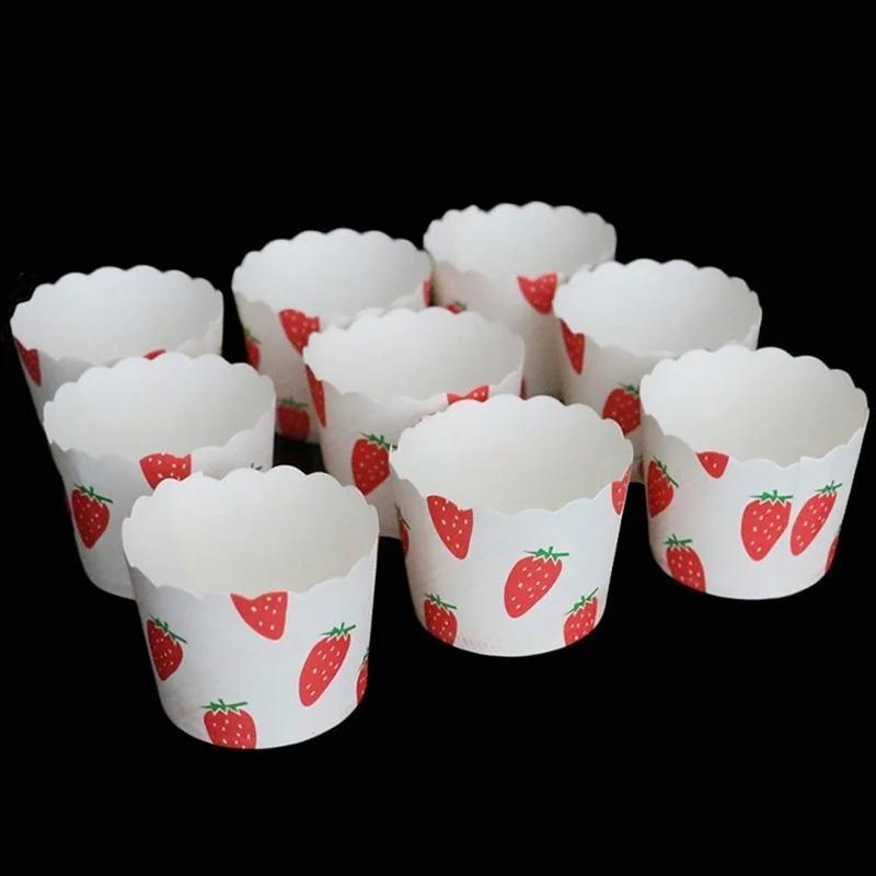 50pcs Red Strawberry Letters Muffin Liner Cases for Birthday Wedding Party Baking Paper Cake Cups