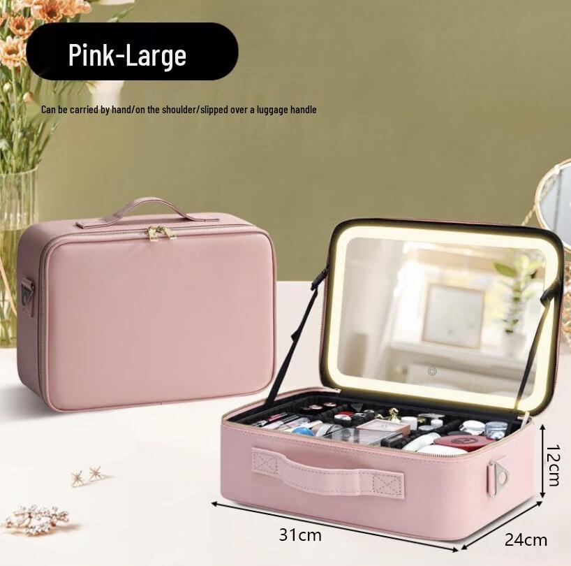 Illuminated LED Makeup Bag with Mirror - Large Capacity Multifunctional Organizer Box.