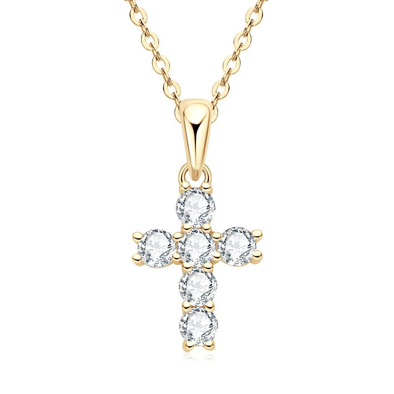 Silvere Glam Cross Moissanite Necklace French Retro Trend 925 Sterling Silver Pendant Collarbone Chain Does Not Fade