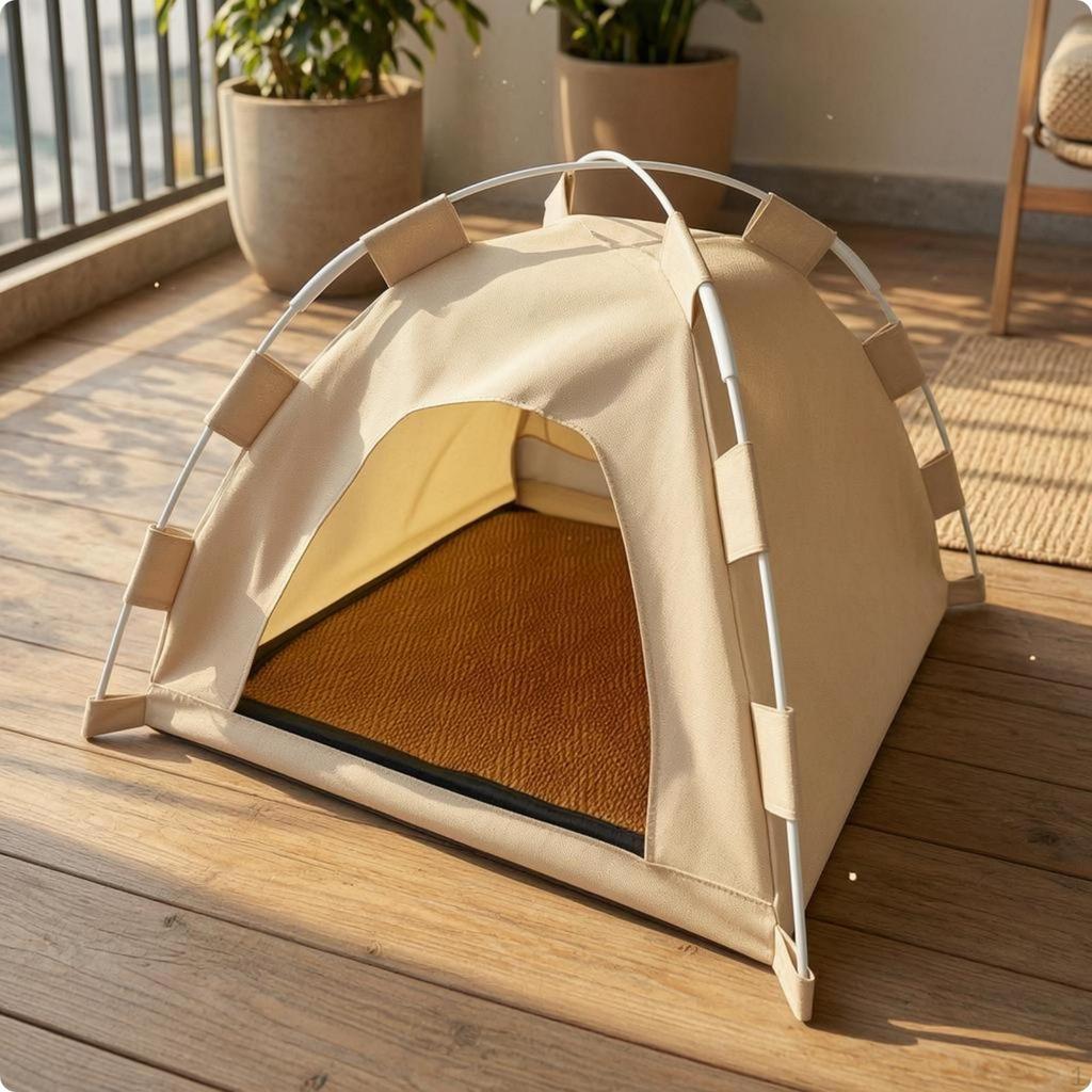 Foldable Pet Tent Bed Breathable Covered Cat Cave Cooling Surface for Cats, Dogs