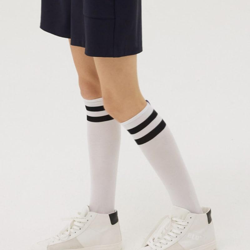 BLUDOT 2-Line Stripe Knee Socks Plus_WH