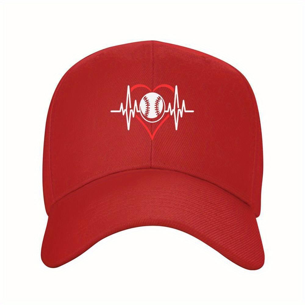 Baseball Heartbeat EKG Lifeline Black Baseball Cap Polyester Adjustable Sporty Hat for Adults