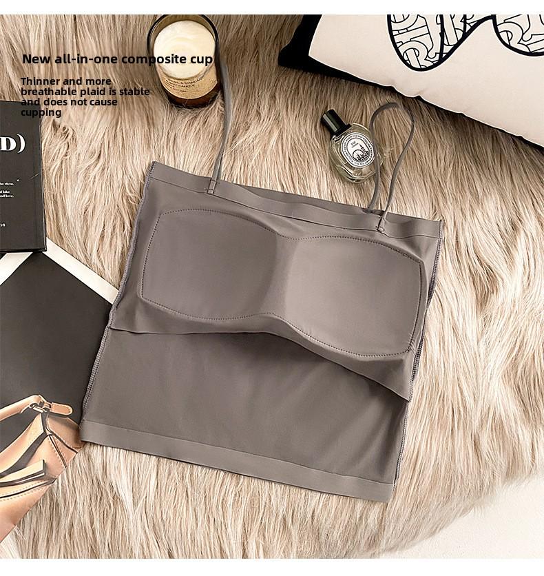 Bonas Women's Camisole with Bra Pads, Dual-Layer, Bra-Free, Summer Thin Style, Beautiful Back Tube Top