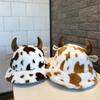 Autumn and winter new cow print horn fisherman hat female print Korean fashion plush thickened warm basin hat