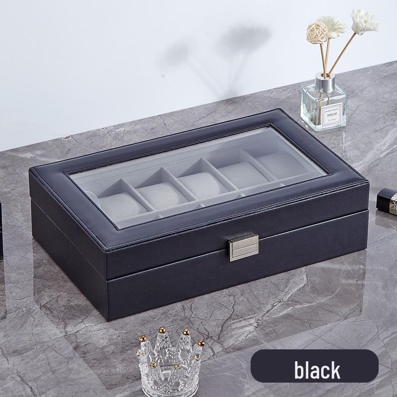 12-Slot Watch Box with Glass Lid for Dustproof Storage and Display of Mechanical Wristwatches