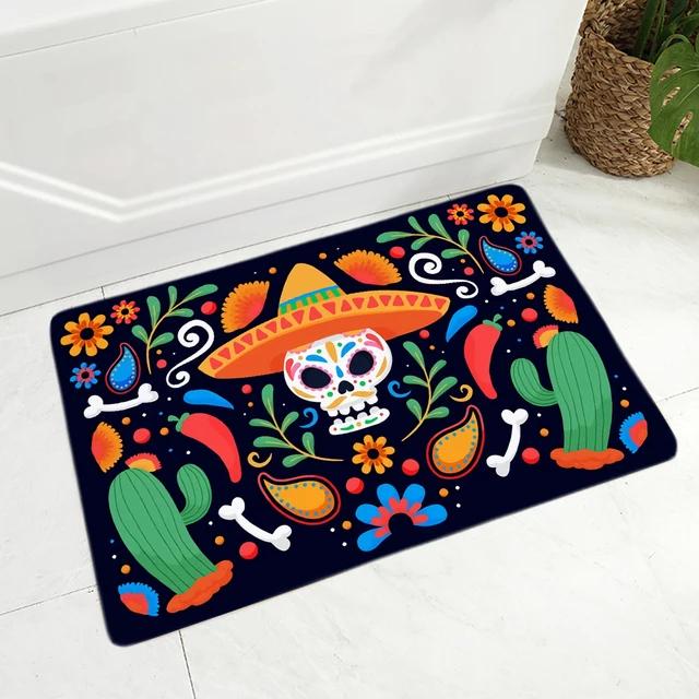 Cartoon Mexico Day of The Dead Entrance Doormat Home Decor Sugar Skulls Kitchen Hallway Rugs Bathroom Non-slip Floor Mat