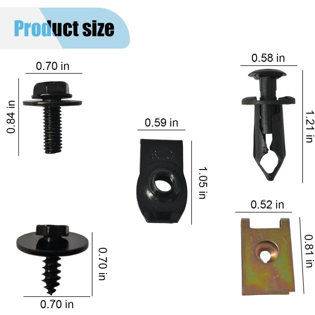 100PCS Automotive Screws and Bolts, Car Body Bolts for Engine Under Cover Splash Shield Guard, Fenders Liner Push Retainer Auto Bumper Clips