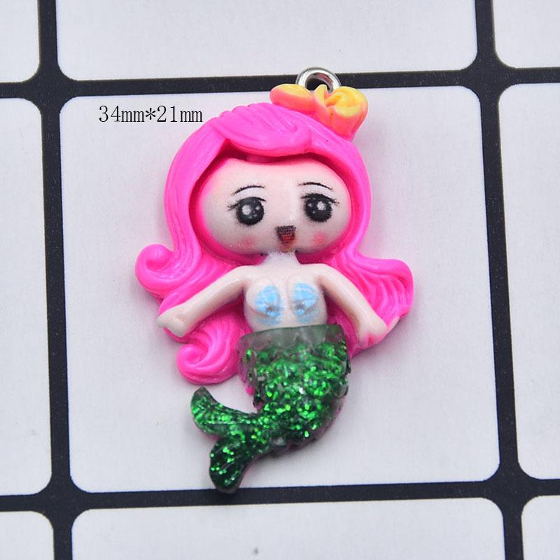 Colorful Resin Glitter Mermaid Girl Cartoon Doll Keychain Pendant DIY Jewelry Accessories