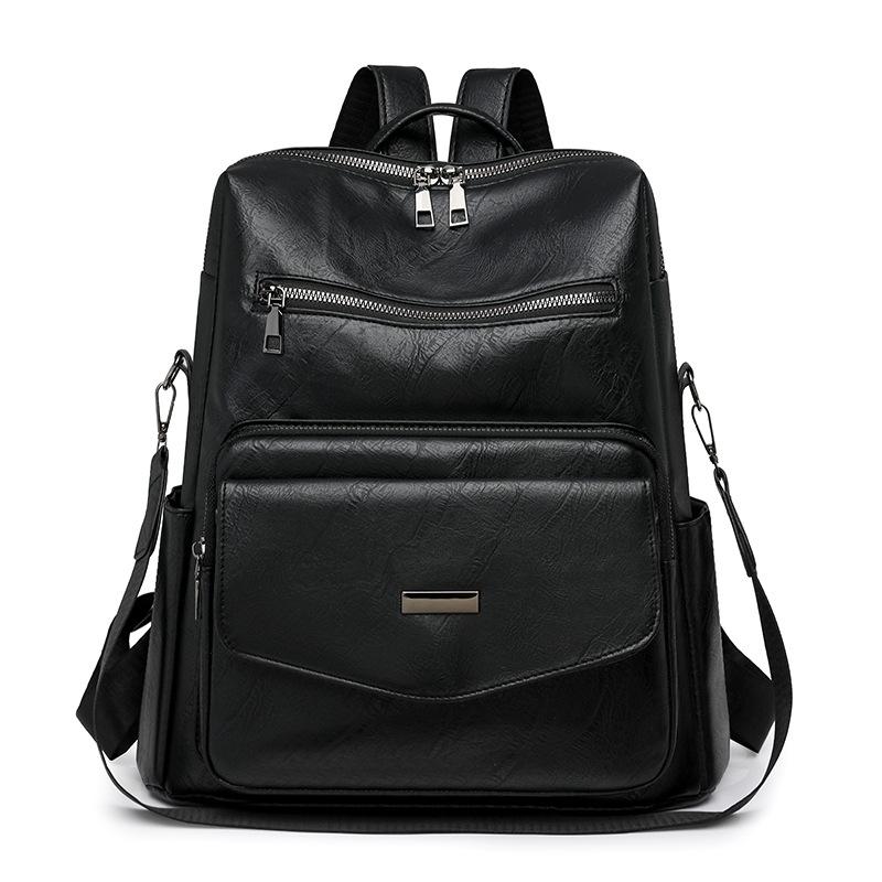 

Retro Women s Backpack Large Capacity PU Backpack чорний