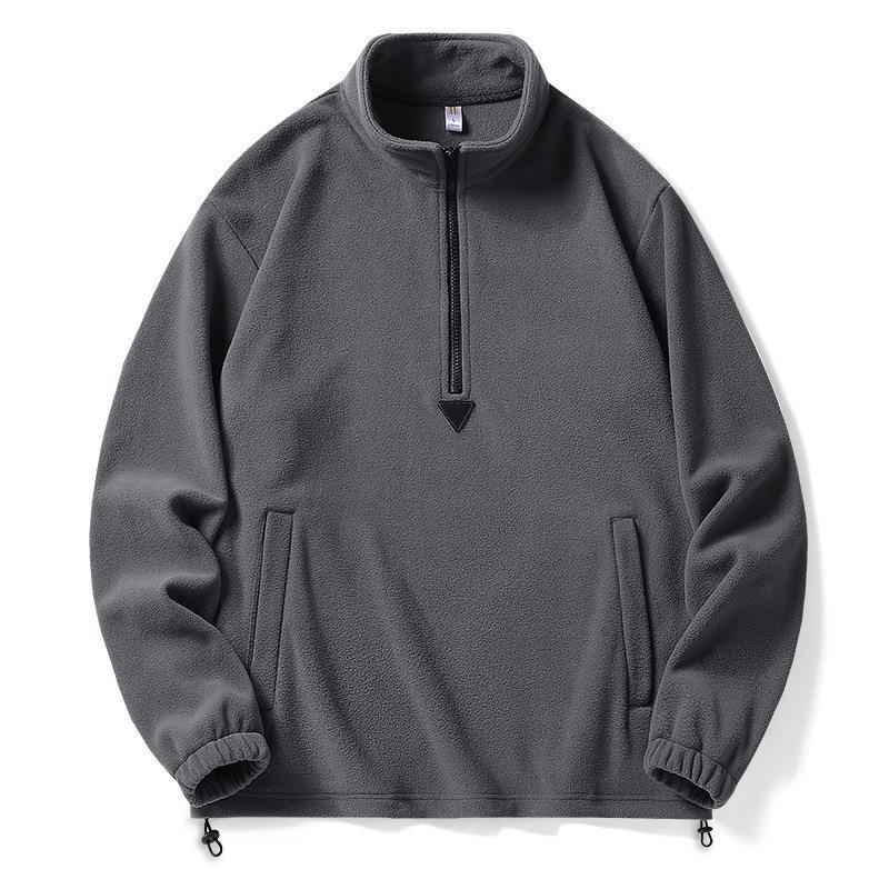 Men's High Collar Plush Fleece Hoodie - Solid Color Zipper Jacket for Spring 2025