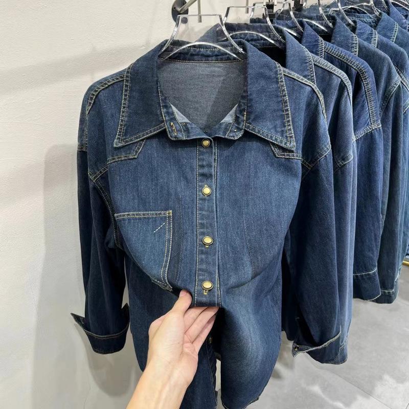 2024 Spring Women's Designer Denim Jacket: Hong Kong Korean Style, Casual Versatile Long Sleeve Layering Shirt