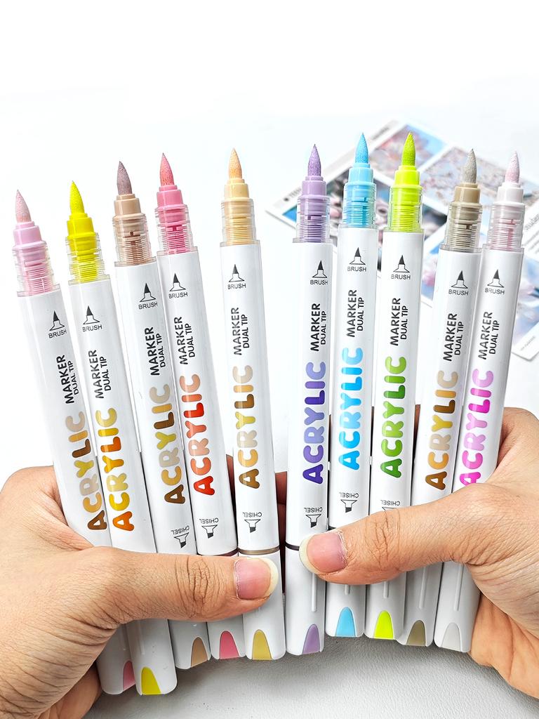 12Pcs GuangNa Acrylic Brush Markers Set, Assorted Pro Color Series Automatic Ink Control System Art Markers Set School Supplies