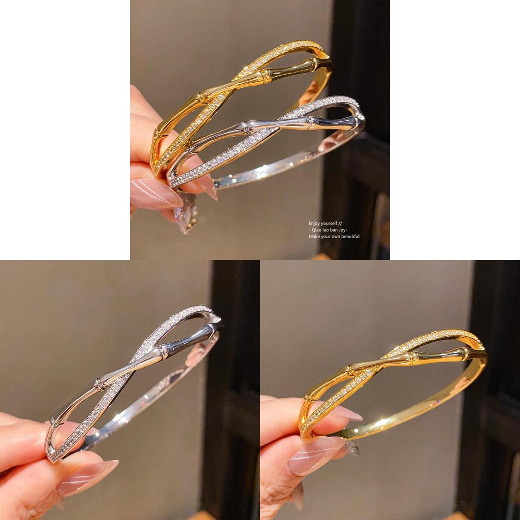 Luxury 18k Gold Finish Zircon Cross Crossover Bangles For Womens Accessories
