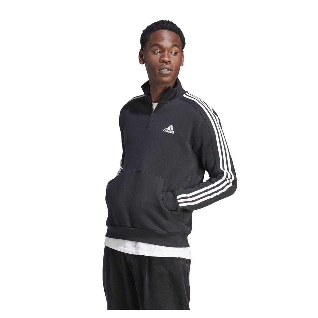 adidas Mens 3 Stripes Quarter Zip Long-Sleeved Sweatshirt