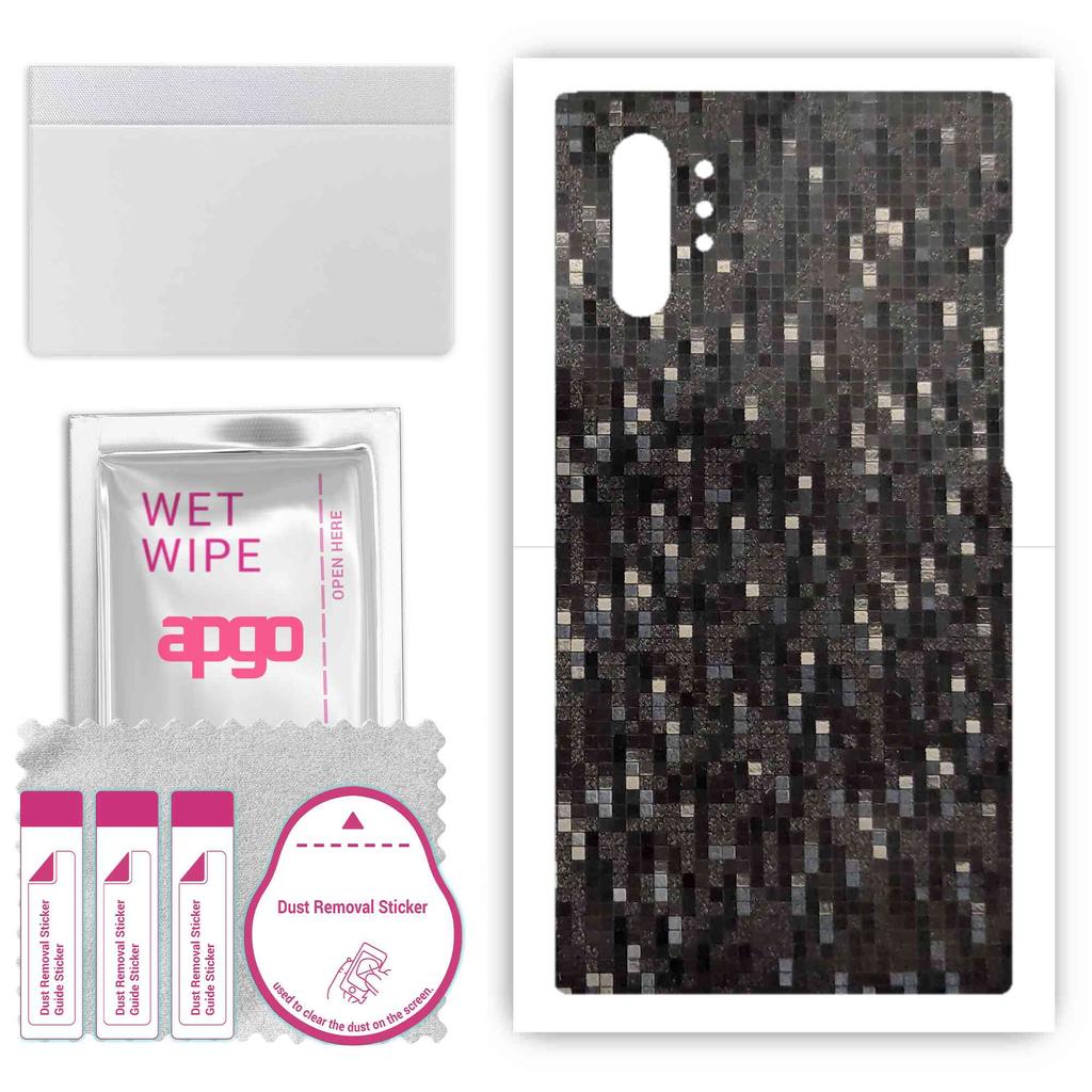 apgo Protective Skin Sticker for the back compatible with Samsung Galaxy Note 10 Plus 5G, Wrap Film, Foil, Vinyl - Pattern Carbon Black Pixel