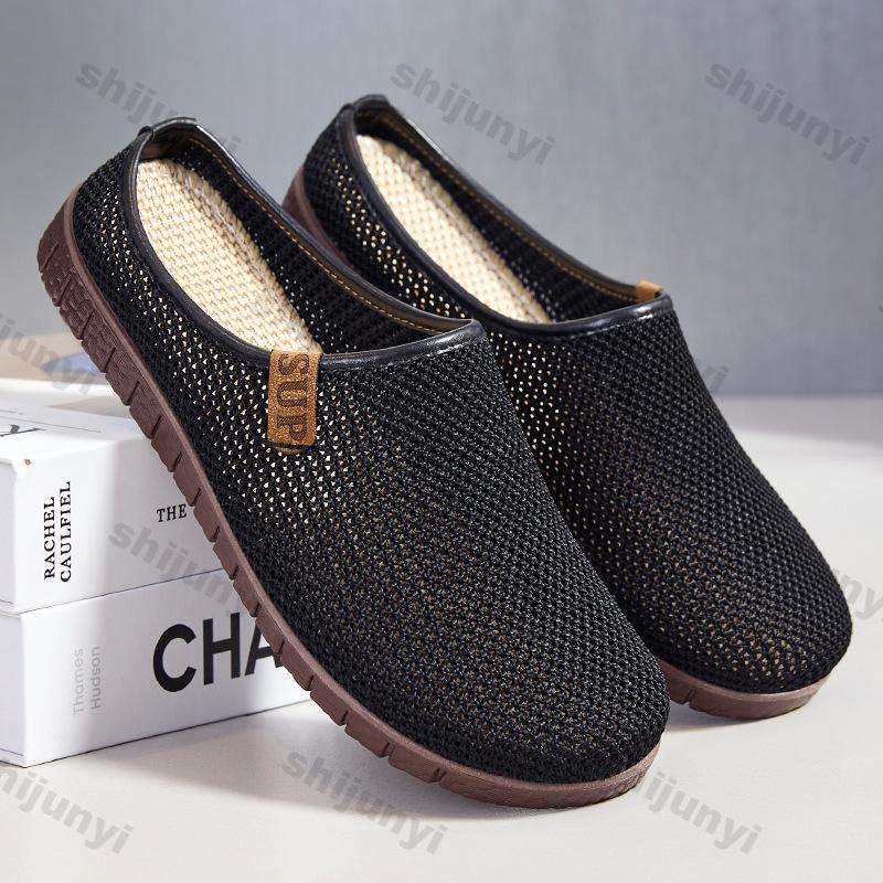 Fashion Women Half Slippers Outdoor Summer Breathable Comfortable Flat Casual Shoes Fly Weave Hollow Lightweight Fashion Slip on Sandals