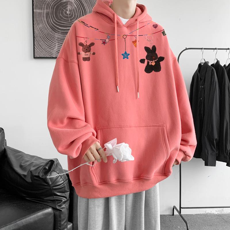 Autumn Winter Vintage Loose Hooded Sweatshirt Men Fashion Print Casual Hoodie Y2K Streetwear Sweatshirts