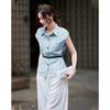 TERRE BLEUE Women's Summer Short Sleeve Shirt & Casual Pants Set