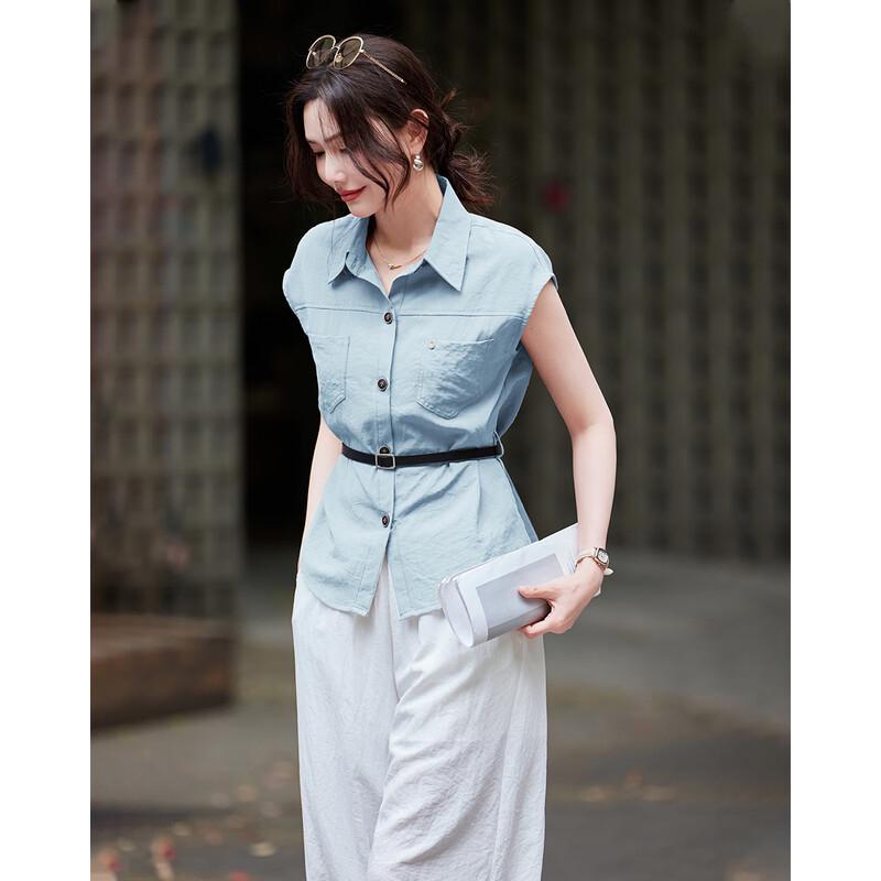 TERRE BLEUE Women's Summer Short Sleeve Shirt & Casual Pants Set